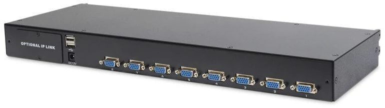 Assmann Electronic DIGITUS modulinė 48,3 cm 19 colių TFT konsolė su 8 prievadų KVM US klaviatūra RAL 9005 juodos spalvos