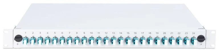 Assmann Electronic DIGITUS šviesolaidinis stumdomas sujungimo dėžė 1U Įrengtas 24x LC dupleksas, įskaitant. M 25 Screw Splice Cassette OM3 Color Pigtails Adapteris