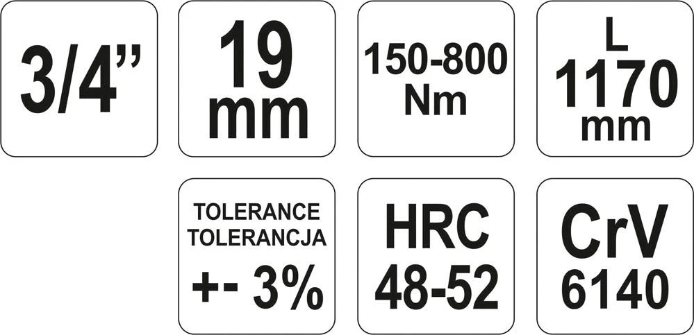Yato DINAMOMETRINIS RAKTAS | 20 MM (3/4") | 150–800 NM (YT-07711)