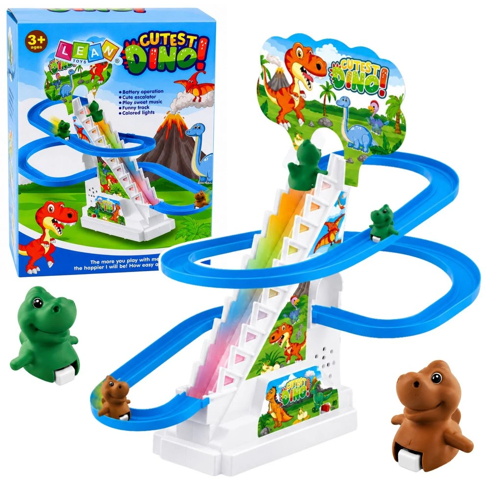 Lean Toys Dinozaurų trasa su judančiais laiptais ir šviesos efektais, 19,5 × 15 × 8,5 cm