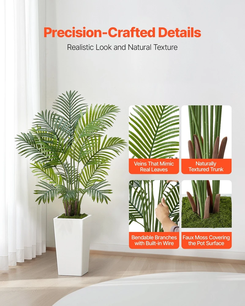 VEVOR 121 cm dirbtinės arekos palmės su vazonu