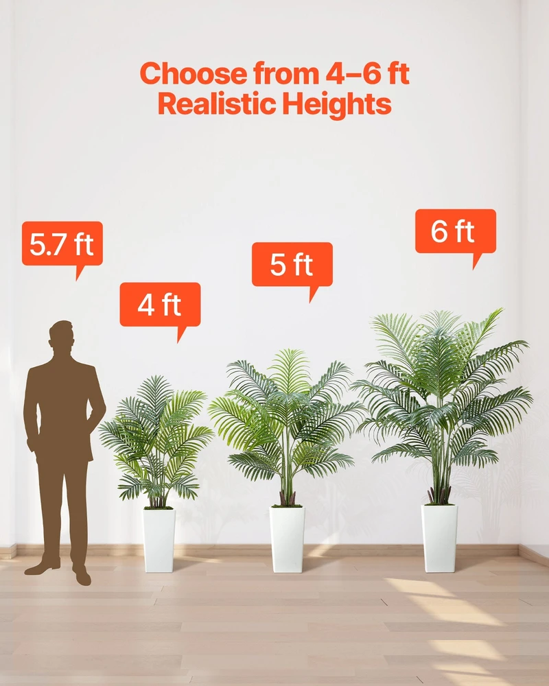 VEVOR 121 cm dirbtinės arekos palmės su vazonu