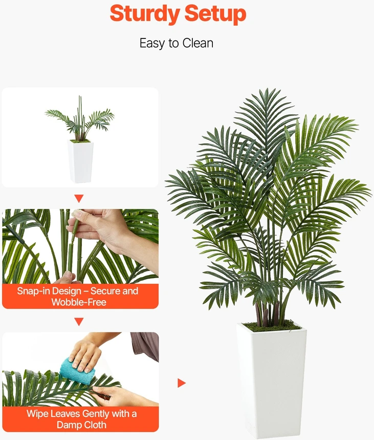 VEVOR 121 cm dirbtinės arekos palmės su vazonu