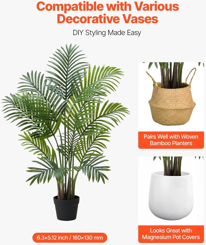 VEVOR 121 cm dirbtinės arekos palmės su vazonu
