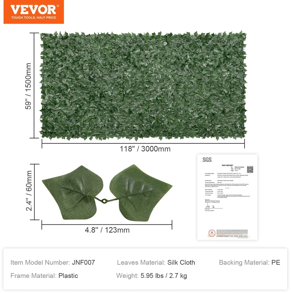 VEVOR Dirbtinė gebenių tvorėlė, 1,5 x 3m