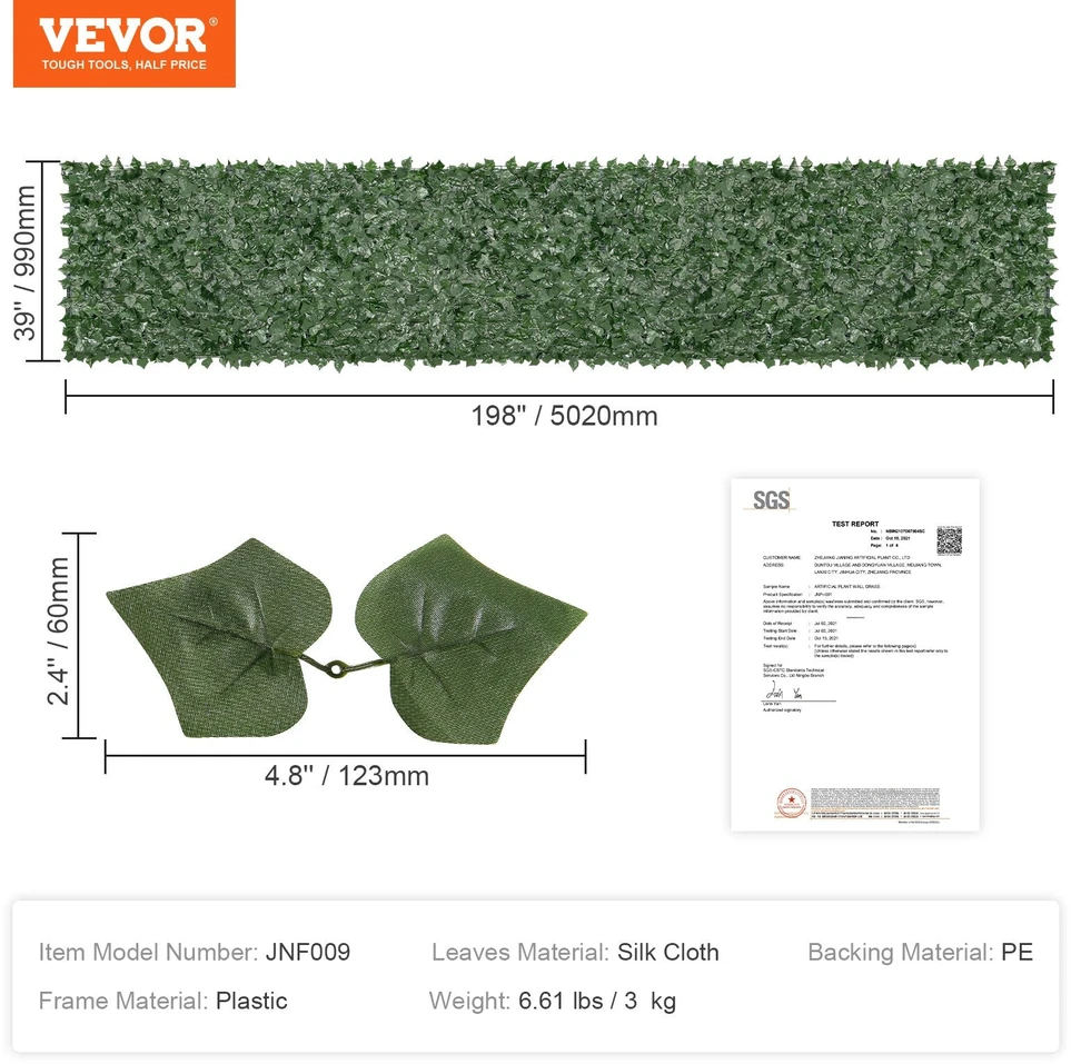 VEVOR Dirbtinė ažūrinė tvorelė 1 x 5m lauko erdvėms