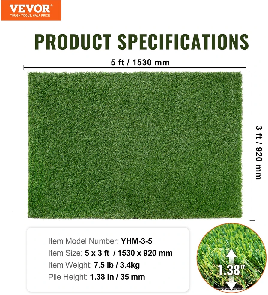 VEVOR Dirbtinė žolė kilimėlis 0.9x1.5 m