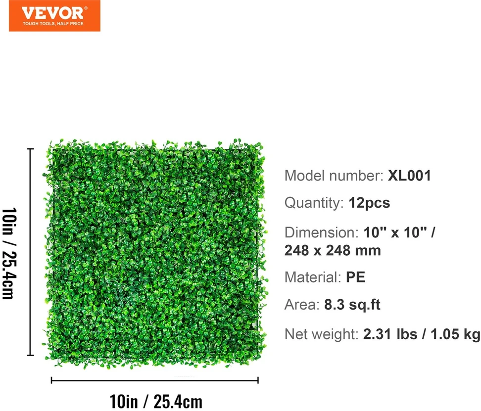 VEVOR Dirbtinės buxus plokštės 12vnt 25cm x 25cm