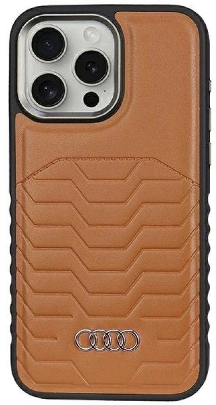 Audi Synthetic Leather MagSafe Apple iPhone 14 Pro Max 6.7″ rudos spalvos kietas dėklas AU-TPUPCMIP14PM-GT/D3-BN