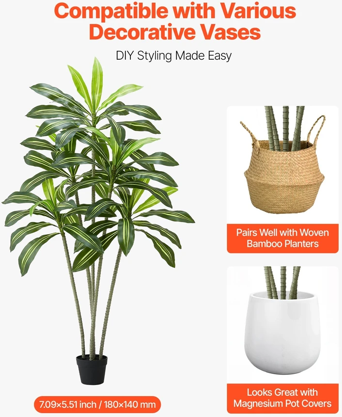 VEVOR Dirbtinė Dracena su baltu vazonu