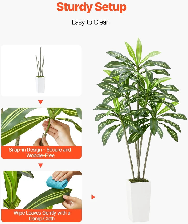 VEVOR Dirbtinė Dracena su baltu vazonu