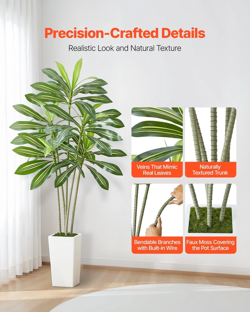 VEVOR Dirbtinė Dracena su baltu vazonu