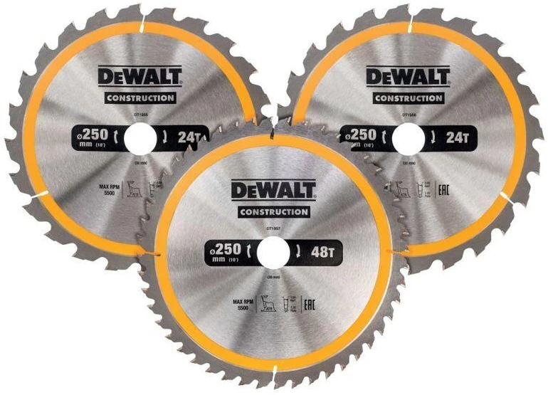 DEWALT diskinis pjūklas EX KPL. 3 vnt 250 mm 2x24z, 1x48z DT1963