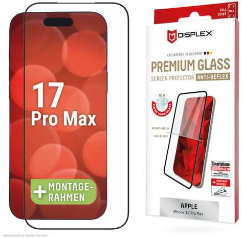 Apple iPhone 17 Pro Max Premium ekrano apsauginis stiklas, pilnai apsaugotas nuo atspindžių, pagamintas iš „Displex“ skaidraus stiklo.