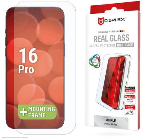 Apple iPhone 16 Pro tikras ekrano stiklas + dėklas, pagamintas „Displex“, skaidrus