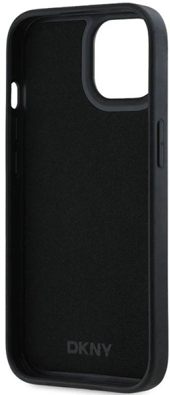 DKNY DKHCP15M3DRPWK Apple iPhone 15 Plus 14 Plus 6.7″ juodos spalvos kietas dėklas 3D Rubber Repeat Pattern