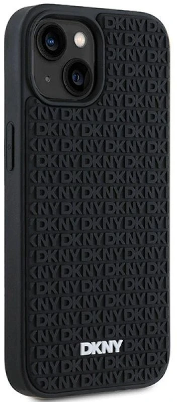 DKNY DKHCP15S3DRPWK Apple iPhone 15 14 13 6.1″ juodos spalvos kietas dėklas 3D Rubber Repeat Pattern