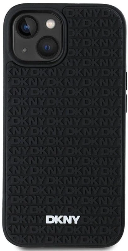 DKNY DKHCP15S3DRPWK Apple iPhone 15 14 13 6.1″ juodos spalvos kietas dėklas 3D Rubber Repeat Pattern