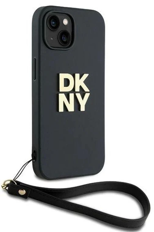 DKNY DKHCP15MPBSWSK Apple iPhone 15 Plus 6.7 colio juodos spalvos kietas dėklas su riešo dirželiu ir standartiniu logotipu