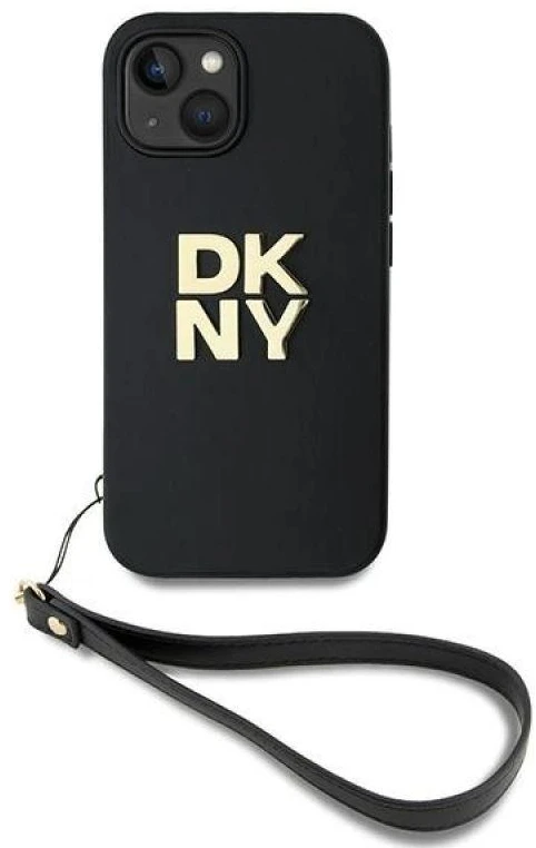 DKNY DKHCP15MPBSWSK Apple iPhone 15 Plus 6.7 colio juodos spalvos kietas dėklas su riešo dirželiu ir standartiniu logotipu