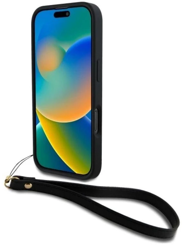 DKNY DKHCP16XPBSWSK Apple iPhone 16 Pro Max 6.9" dėklas telefonui juodos spalvos Wrist Strap Stock Logo