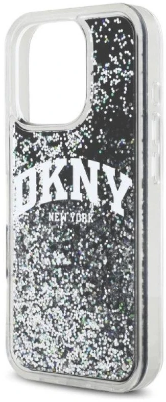 DKNY DKHCP16XLBNAEK Apple iPhone 16 Pro Max 6.9″ juodos spalvos kietas dėklas Liquid Glitter Arch Logo