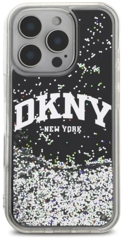 DKNY DKHCP16XLBNAEK Apple iPhone 16 Pro Max 6.9″ juodos spalvos kietas dėklas Liquid Glitter Arch Logo