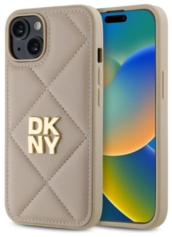 Dėklas DKNY DKHCP14SPQDSLE Apple iPhone 14 6.1" smėlio spalvos su dygsniuotu logotipu