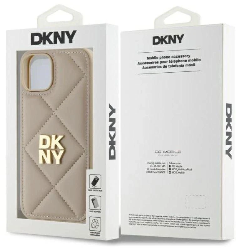 Dėklas DKNY DKHCP14SPQDSLE Apple iPhone 14 6.1" smėlio spalvos su dygsniuotu logotipu