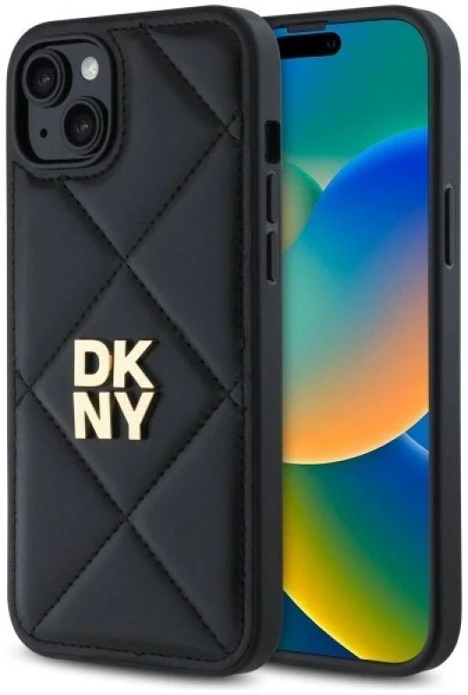 Dėklas DKNY DKHCP15MPQDSLK Apple iPhone 15 Plus 6.7″ juodos spalvos Quilted Stack Logo
