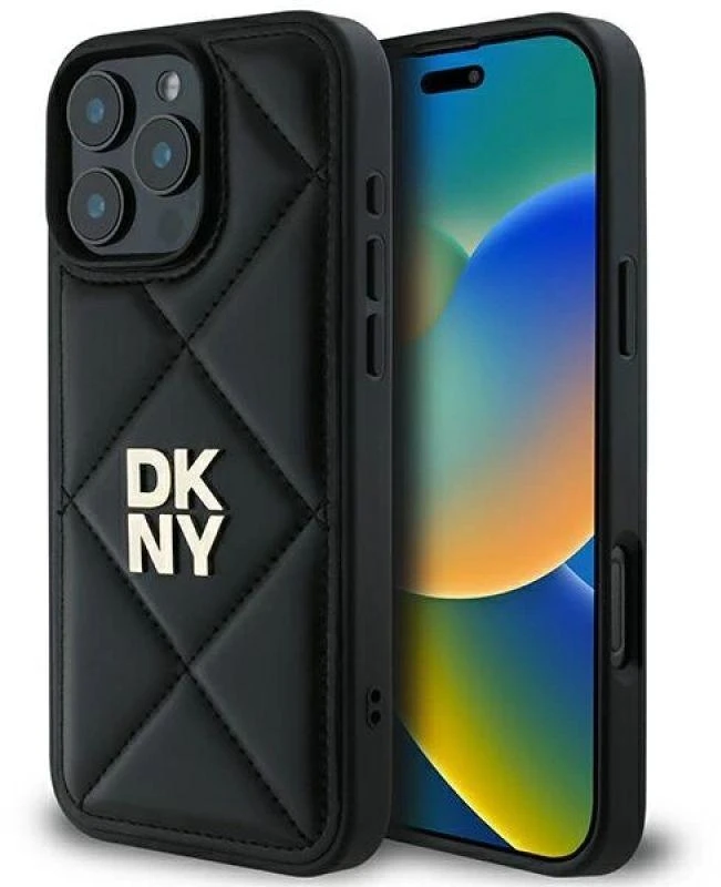 Dėklas DKNY DKHCP16LPQDSLK Apple iPhone 16 Pro 6.3″ juodos spalvos Quilted Stack Logo