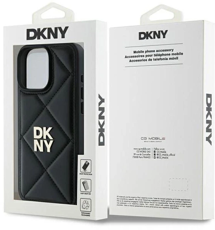 Dėklas DKNY DKHCP16LPQDSLK Apple iPhone 16 Pro 6.3″ juodos spalvos Quilted Stack Logo