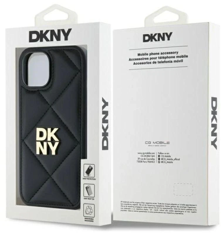 Dėklas DKNY DKHCP14SPQDSLK Apple iPhone 14 6.1″ juodos spalvos Quilted Stack Logo
