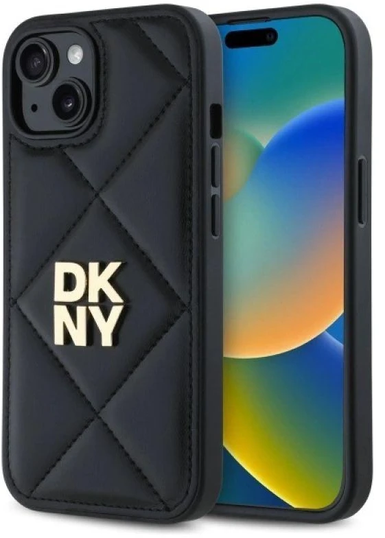 Dėklas DKNY DKHCP14SPQDSLK Apple iPhone 14 6.1″ juodos spalvos Quilted Stack Logo