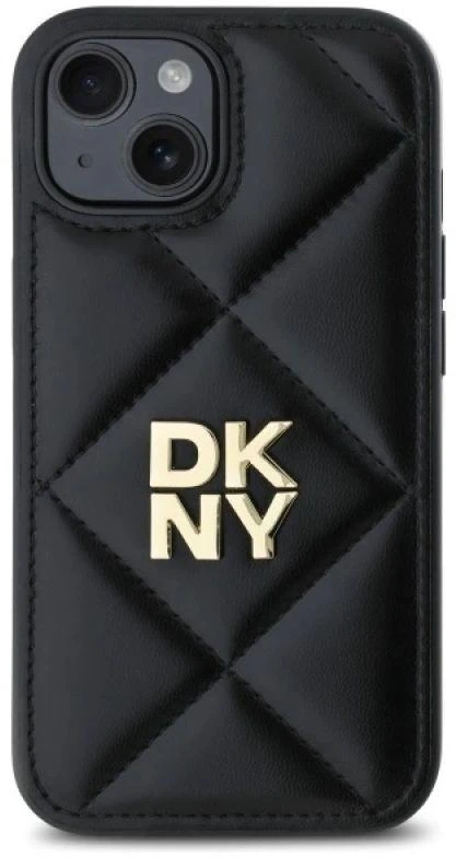Dėklas DKNY DKHCP15SPQDSLK Apple iPhone 15 6.1″ juodos spalvos Quilted Stack Logo