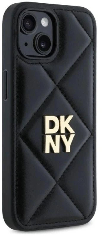 Dėklas DKNY DKHCP15SPQDSLK Apple iPhone 15 6.1″ juodos spalvos Quilted Stack Logo