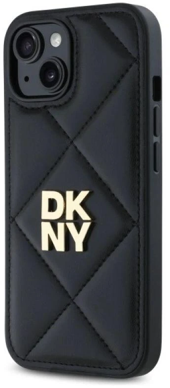 Dėklas DKNY DKHCP15SPQDSLK Apple iPhone 15 6.1″ juodos spalvos Quilted Stack Logo