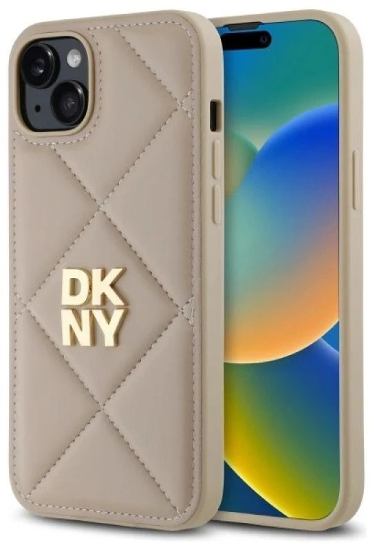Dėklas DKNY DKHCP15MPQDSLE Apple iPhone 15 Plus 6.7" smėlio spalvos dygsniuotas stulpelių logotipas
