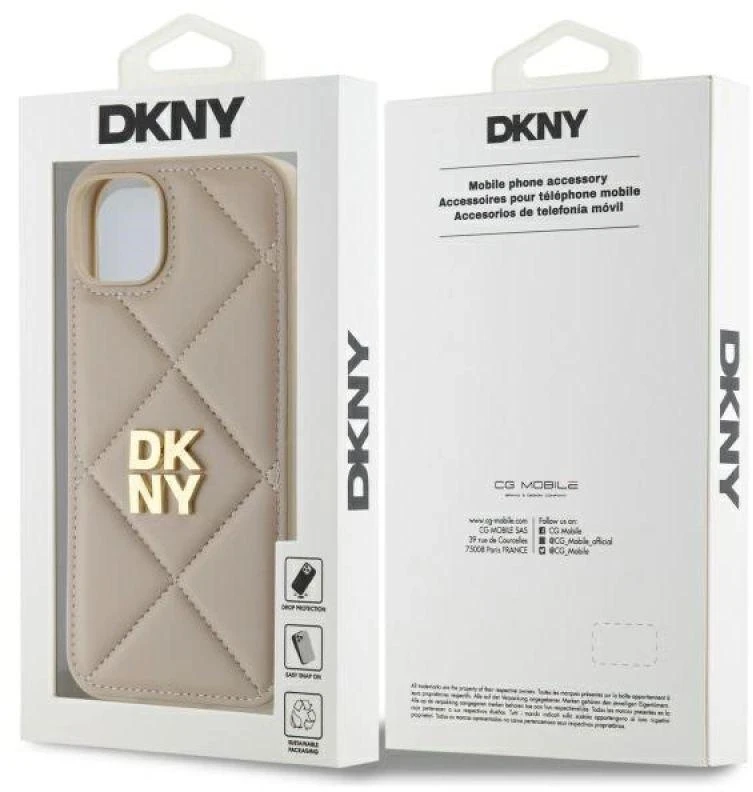 Dėklas DKNY DKHCP15MPQDSLE Apple iPhone 15 Plus 6.7" smėlio spalvos dygsniuotas stulpelių logotipas
