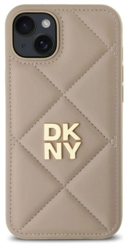 Dėklas DKNY DKHCP15MPQDSLE Apple iPhone 15 Plus 6.7" smėlio spalvos dygsniuotas stulpelių logotipas