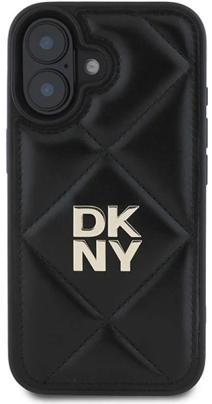 Dėklas DKNY DKHCP16SPQDSLK iPhone 16 6.1″ juodos spalvos Quilted Stack Logo