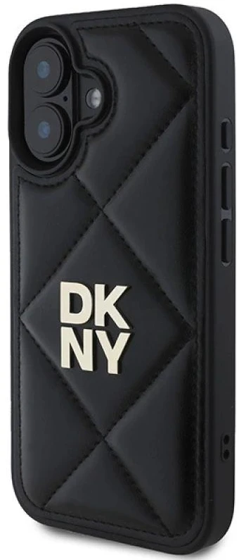 Dėklas DKNY DKHCP16SPQDSLK iPhone 16 6.1″ juodos spalvos Quilted Stack Logo