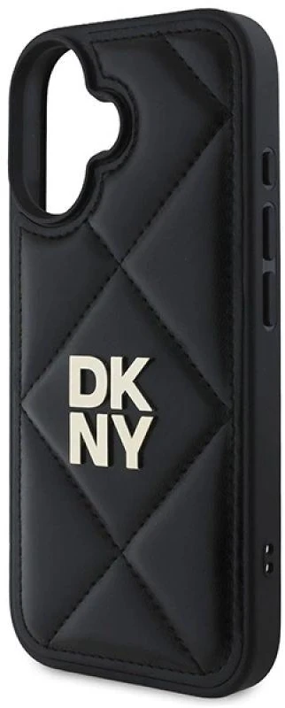 Dėklas DKNY DKHCP16SPQDSLK iPhone 16 6.1″ juodos spalvos Quilted Stack Logo