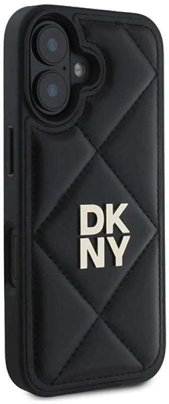 Dėklas DKNY DKHCP16SPQDSLK iPhone 16 6.1″ juodos spalvos Quilted Stack Logo