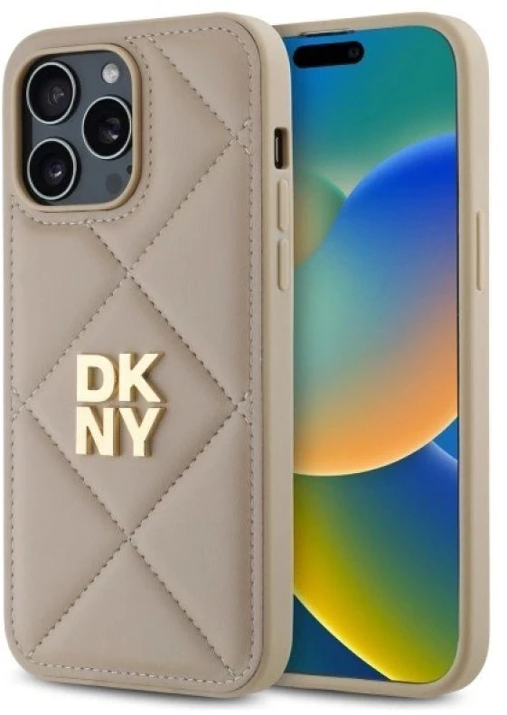 Dėklas DKNY DKHCP14XPQDSLE Apple iPhone 14 Pro Max 6.7" smėlio spalvos dygsniuotas „Quited Stack Logo“