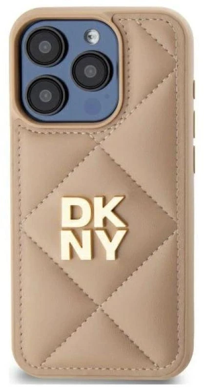 Dėklas DKNY DKHCP15LPQDSLE Apple iPhone 15 Pro 6.1" smėlio spalvos su dygsniuotu logotipu