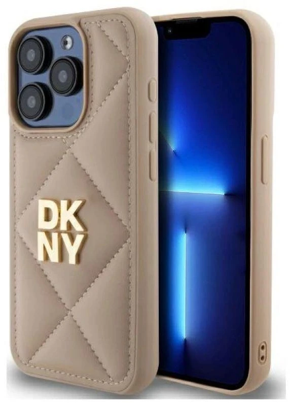 Dėklas DKNY DKHCP15LPQDSLE Apple iPhone 15 Pro 6.1" smėlio spalvos su dygsniuotu logotipu