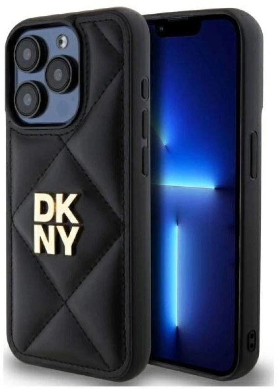 Dėklas DKNY DKHCP15LPQDSLK Apple iPhone 15 Pro 6.1″ juodos spalvos Quilted Stack Logo
