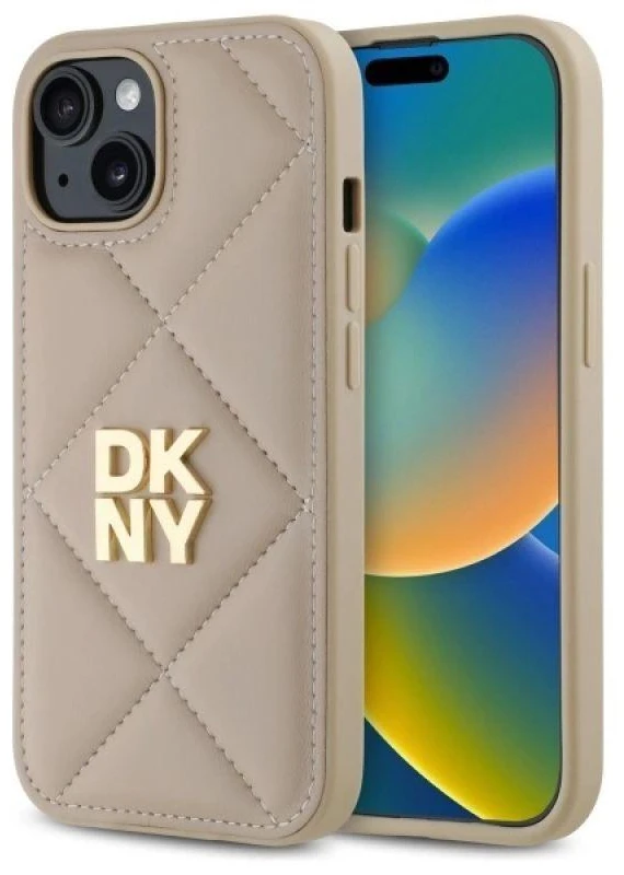 Dėklas DKNY DKHCP15SPQDSLE Apple iPhone 15 6.1" smėlio spalvos su dygsniuotu logotipu
