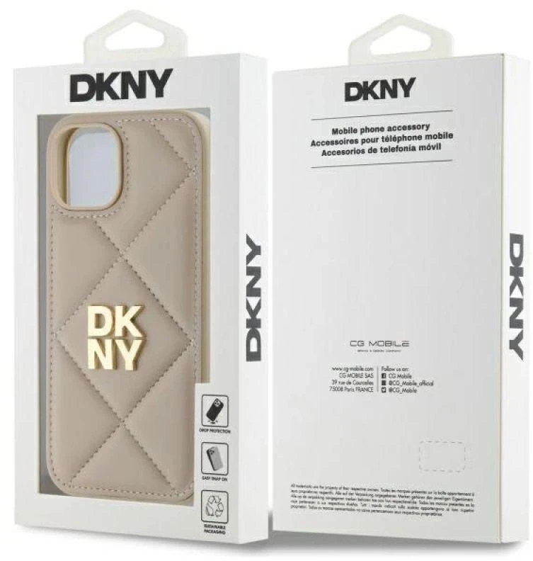 Dėklas DKNY DKHCP15SPQDSLE Apple iPhone 15 6.1" smėlio spalvos su dygsniuotu logotipu
